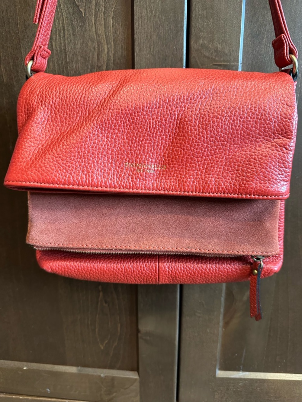 Tignanello Red/orange Leather Crossbody Bag - Casual Fold-Over Shoulder Bag
